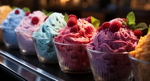 Heladerías - Copas de helado de diferentes sabores en una de las mejores heladerías en Sevilla