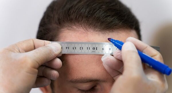 Tricólogos - Médico capilar reconocido como uno de los mejores tricólogos en Sevilla realizando el boceto del injerto de cabello a un hombre con alopecia en las entradas
